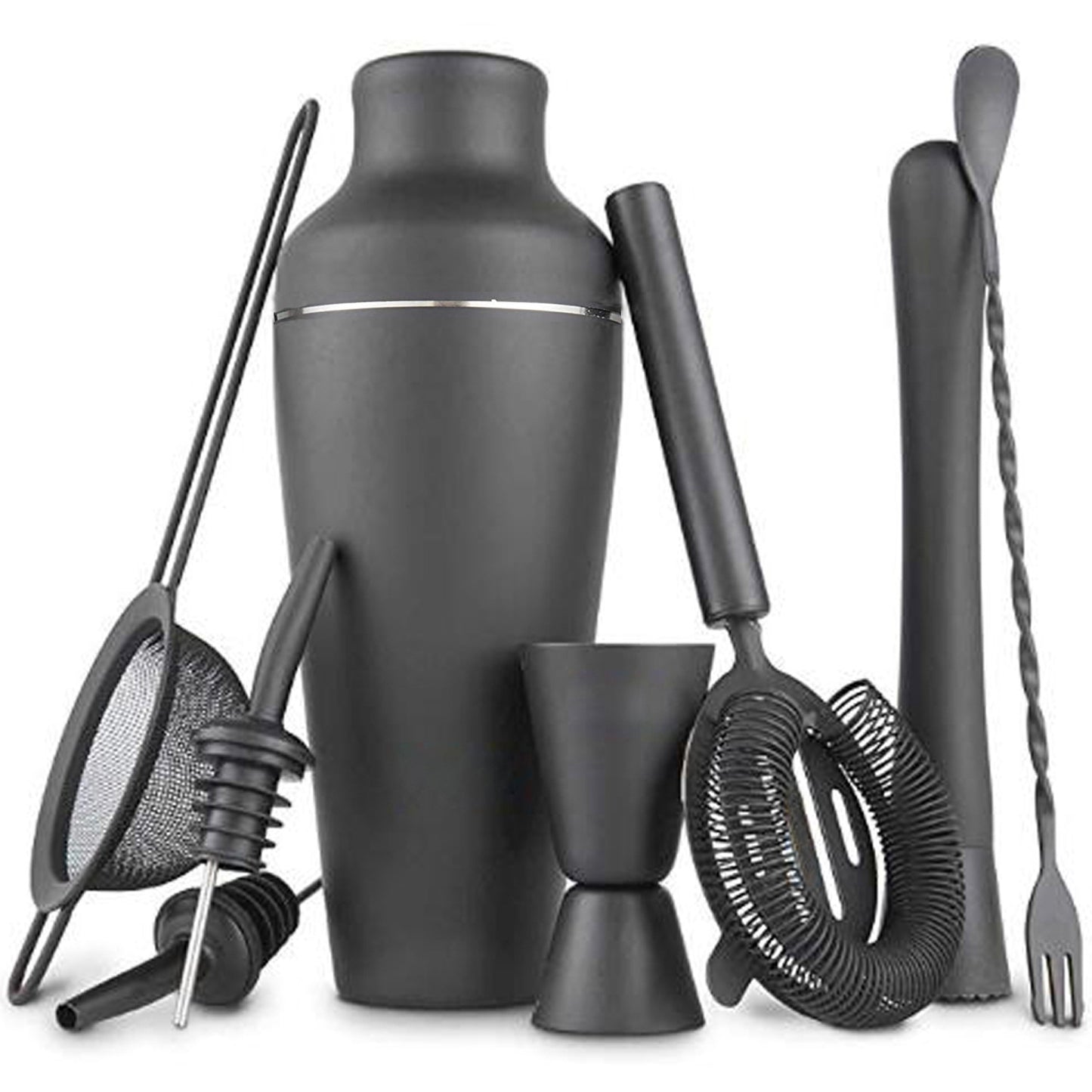 Matte Black 8-Piece Stainless Steel Cocktail Shaker Set