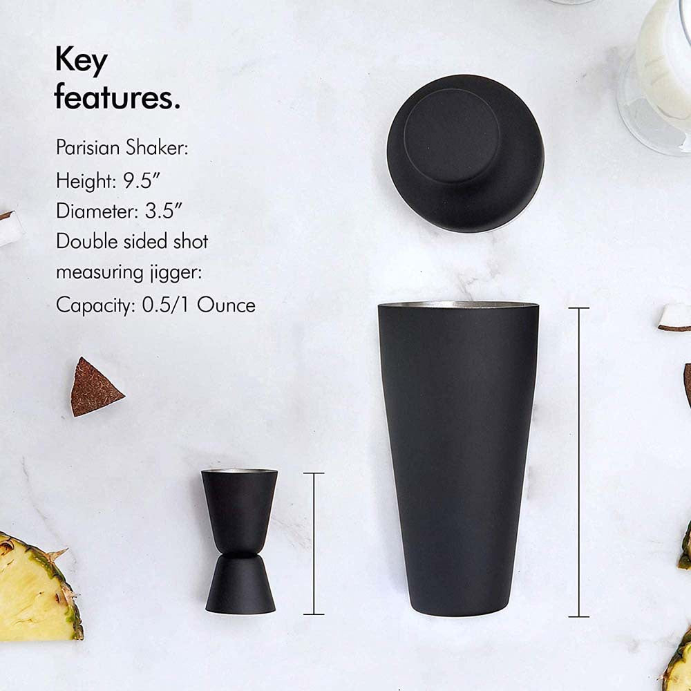Matte Black 8-Piece Stainless Steel Cocktail Shaker Set